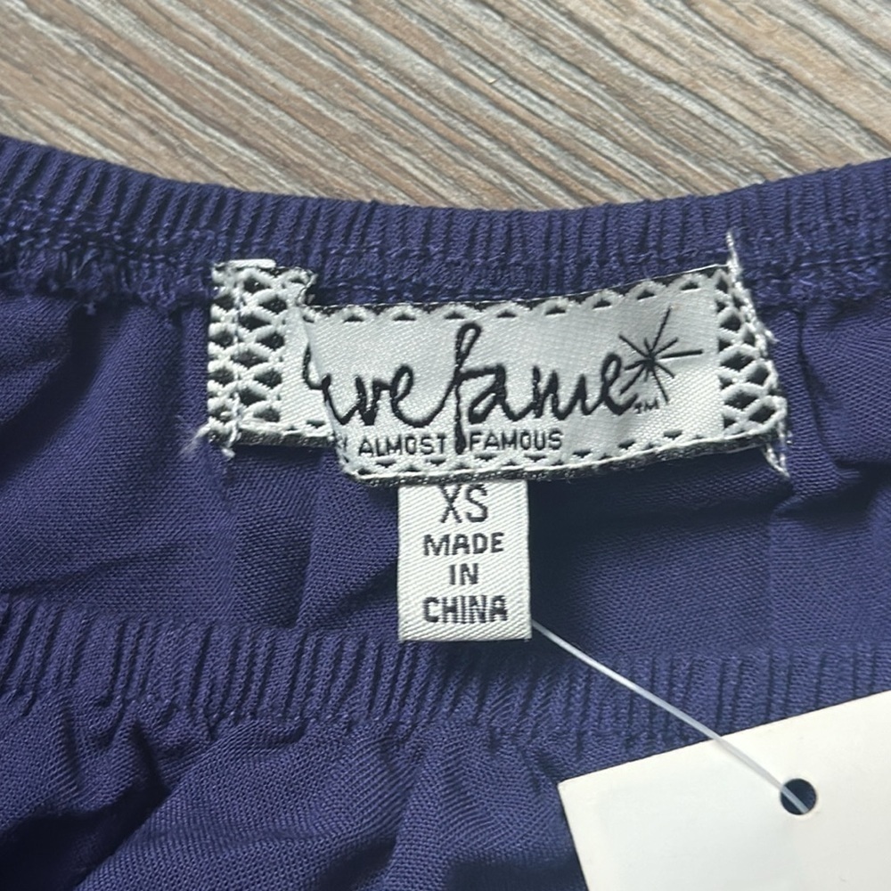 NWT Almost Famous top navy blue off the shoulder ruffled size extra small - Picture 7 of 9